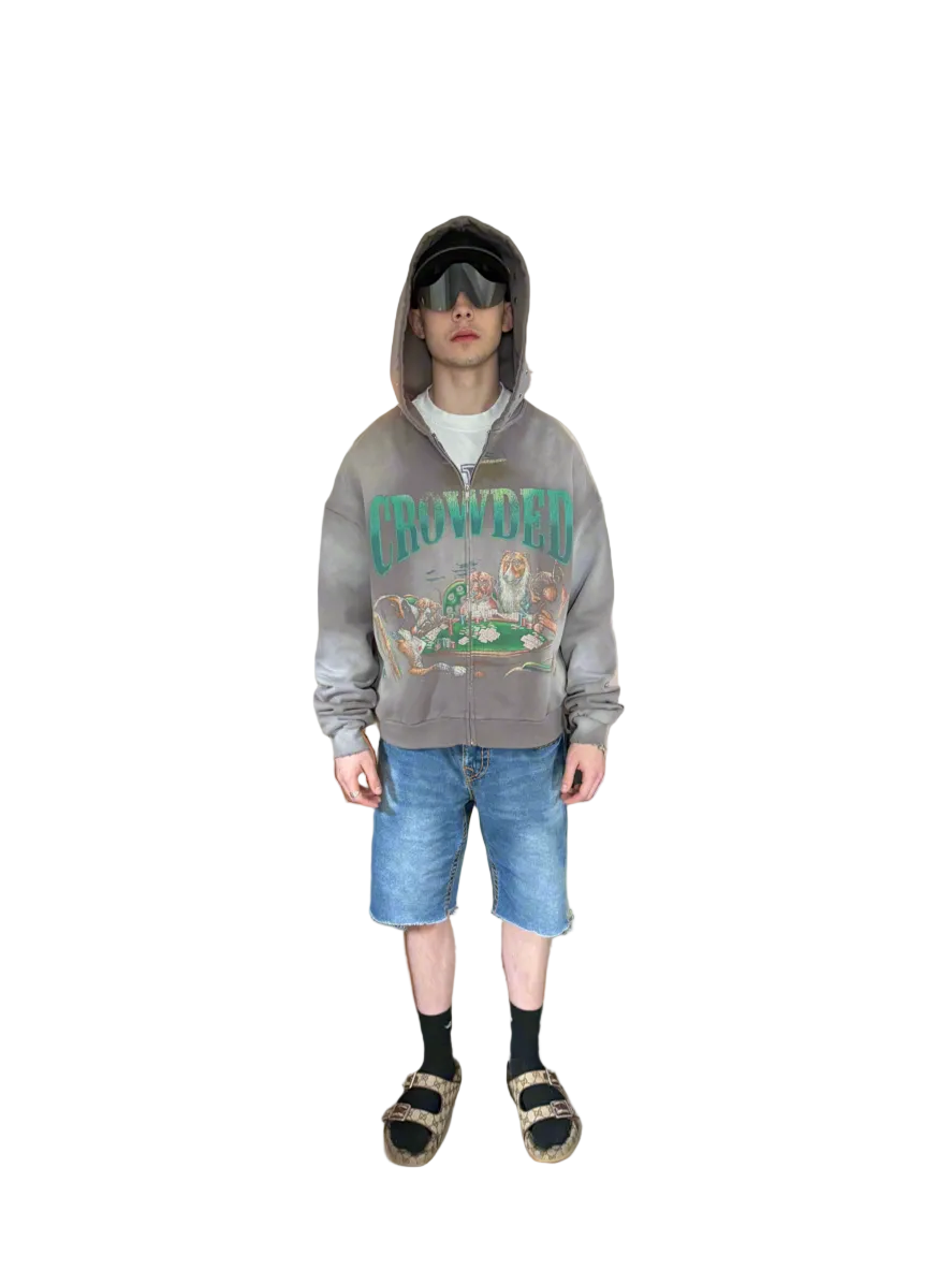 ALL IN FRENCH TERRY ZIP UP WASHED CEMENT